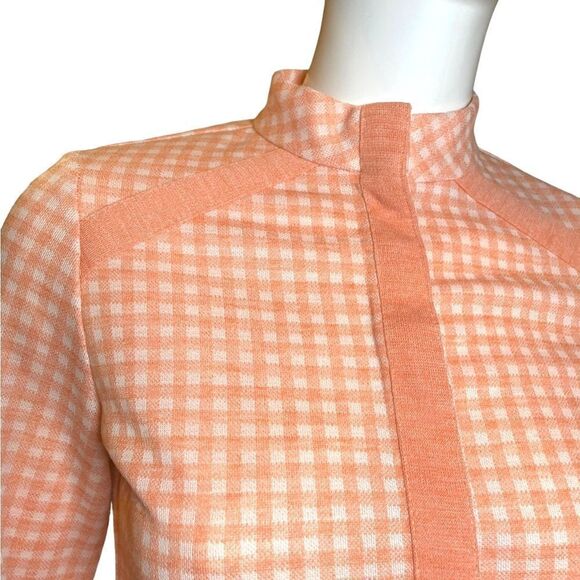 Vintage 1960s Plaid Nehru Jacket Small Peach White Retro - Picture 5 of 11